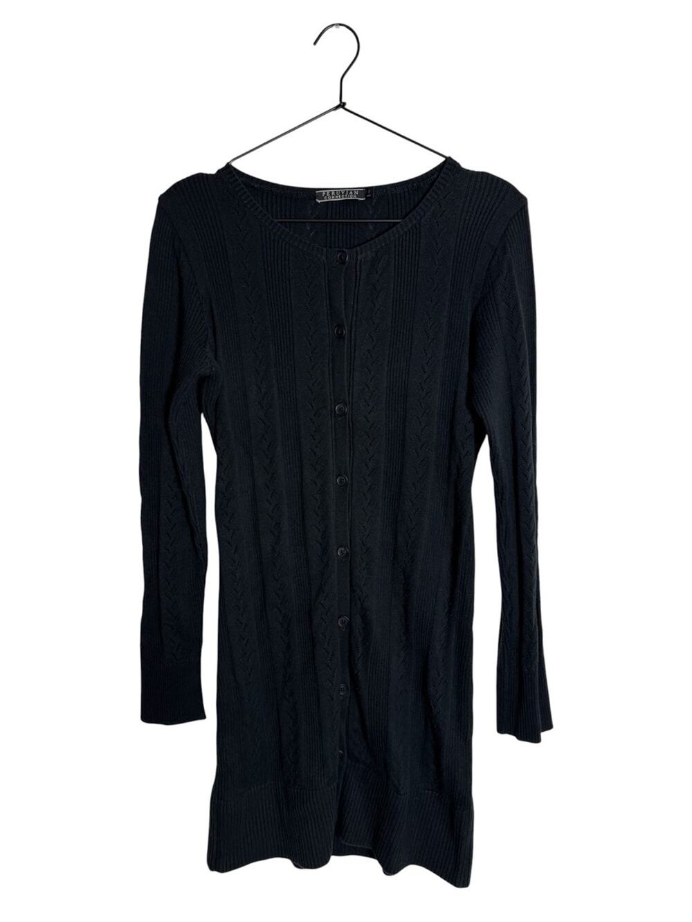 Peruvian Connection Pima Cotton Tencel Black Cable Knit Sweater Dress S